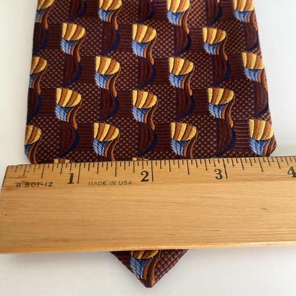 Mark Shale Brown, Blue & Gold Italian Silk Tie - Picture 2 of 5